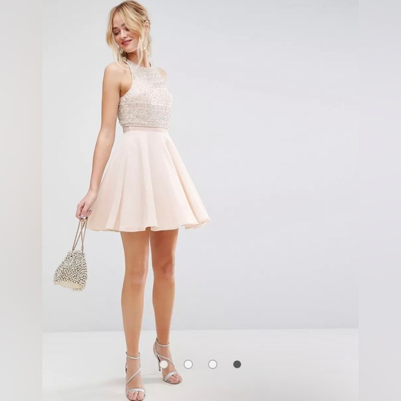 ASOS Embellished Crop Top Beaded Mini‎ Dress Women’s Ivory Beige Size US 4 - Picture 9 of 14